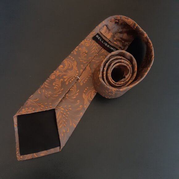 Bellissimo Taupe & Rusty Orange Swirling Abstract Men's Tie ⚡ 3 for $55⚡ - Picture 3 of 10